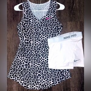 NIKE Dri Fit (XS) Sarina Williams leopard print Top + White Nike Pro Shorts SET!
